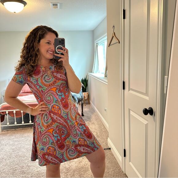 MSK Floral Pink Paisley Eyelet Ring Mini Dress Small - Picture 4 of 7